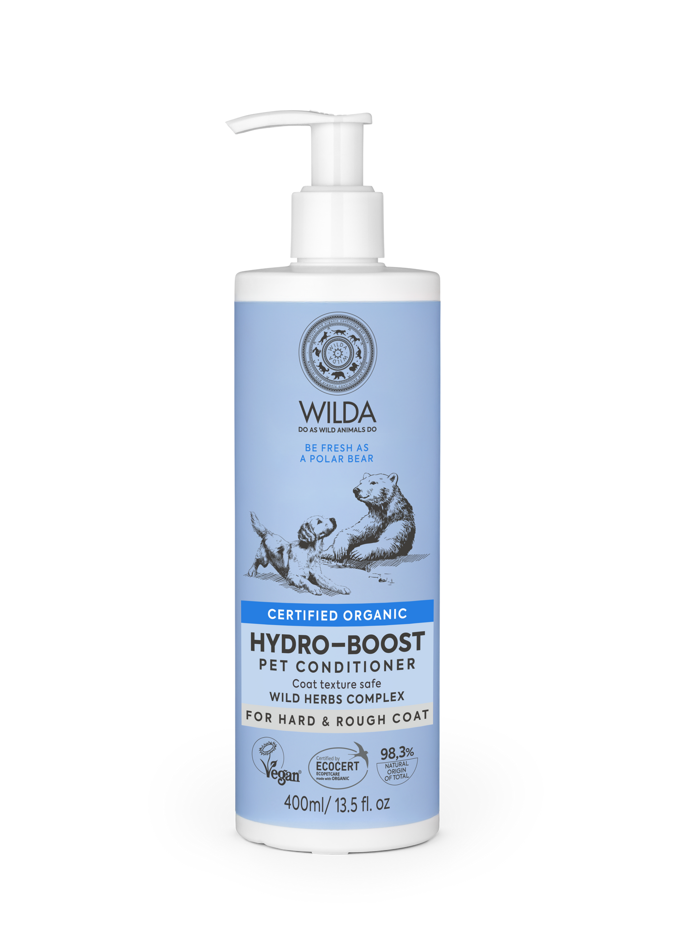 Wilda Hydro-Boost pet conditioner bottle on a white background