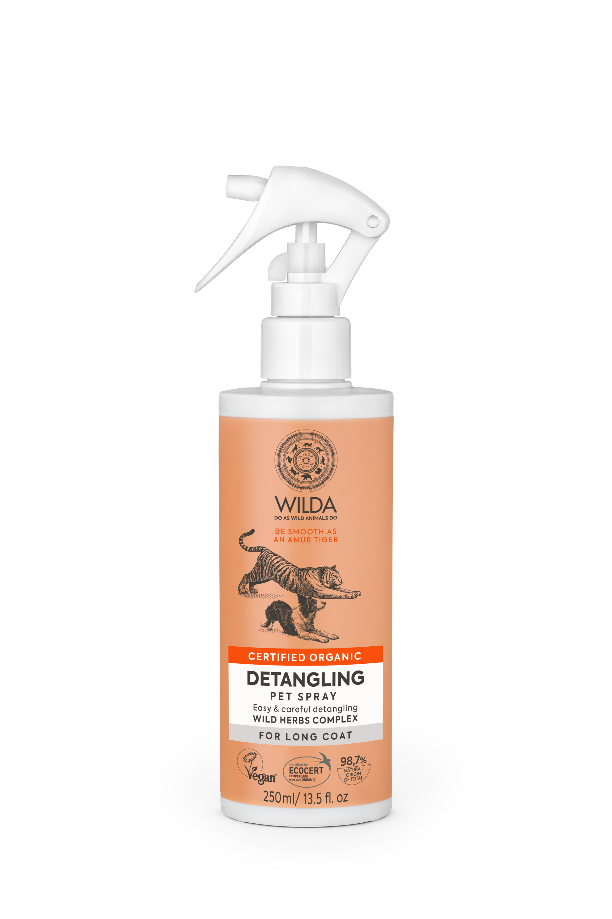 Wilda detangling pet spray bottle on a white background
