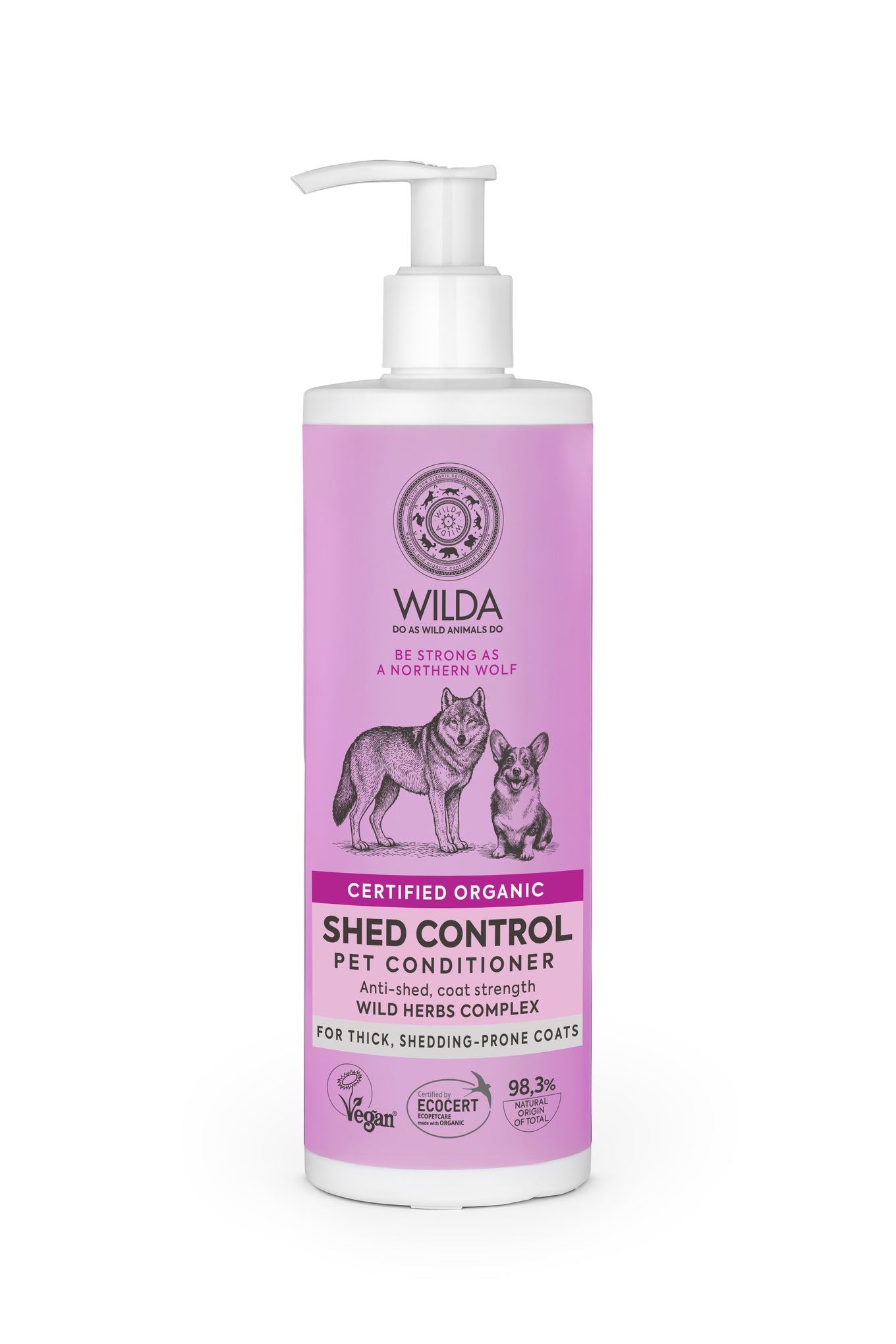 Wilda Shed Control Pet Conditioner bottle on a white background