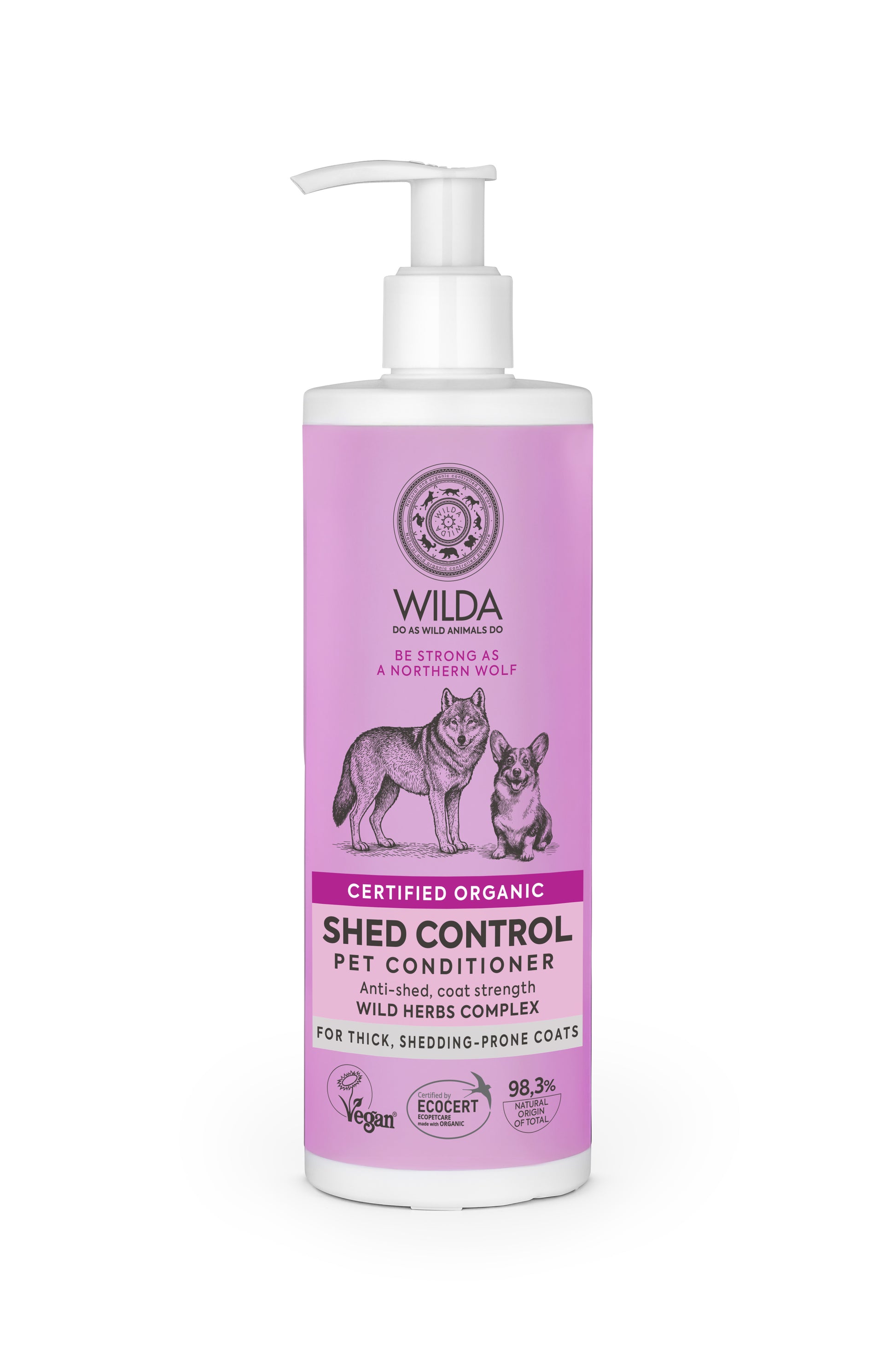 Wilda Shed Control Pet Conditioner bottle on a white background