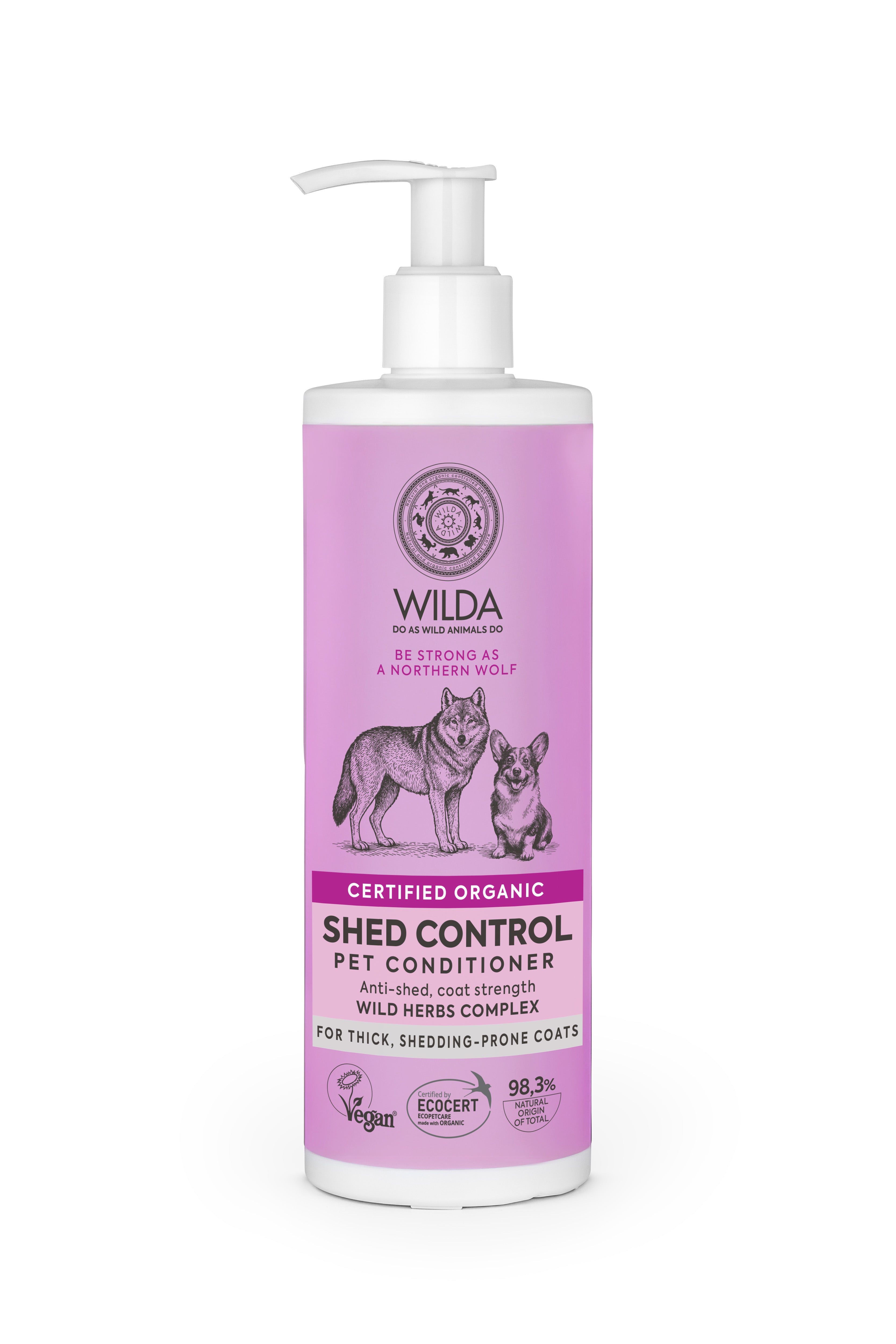 Wilda Shed Control Pet Conditioner bottle on a white background