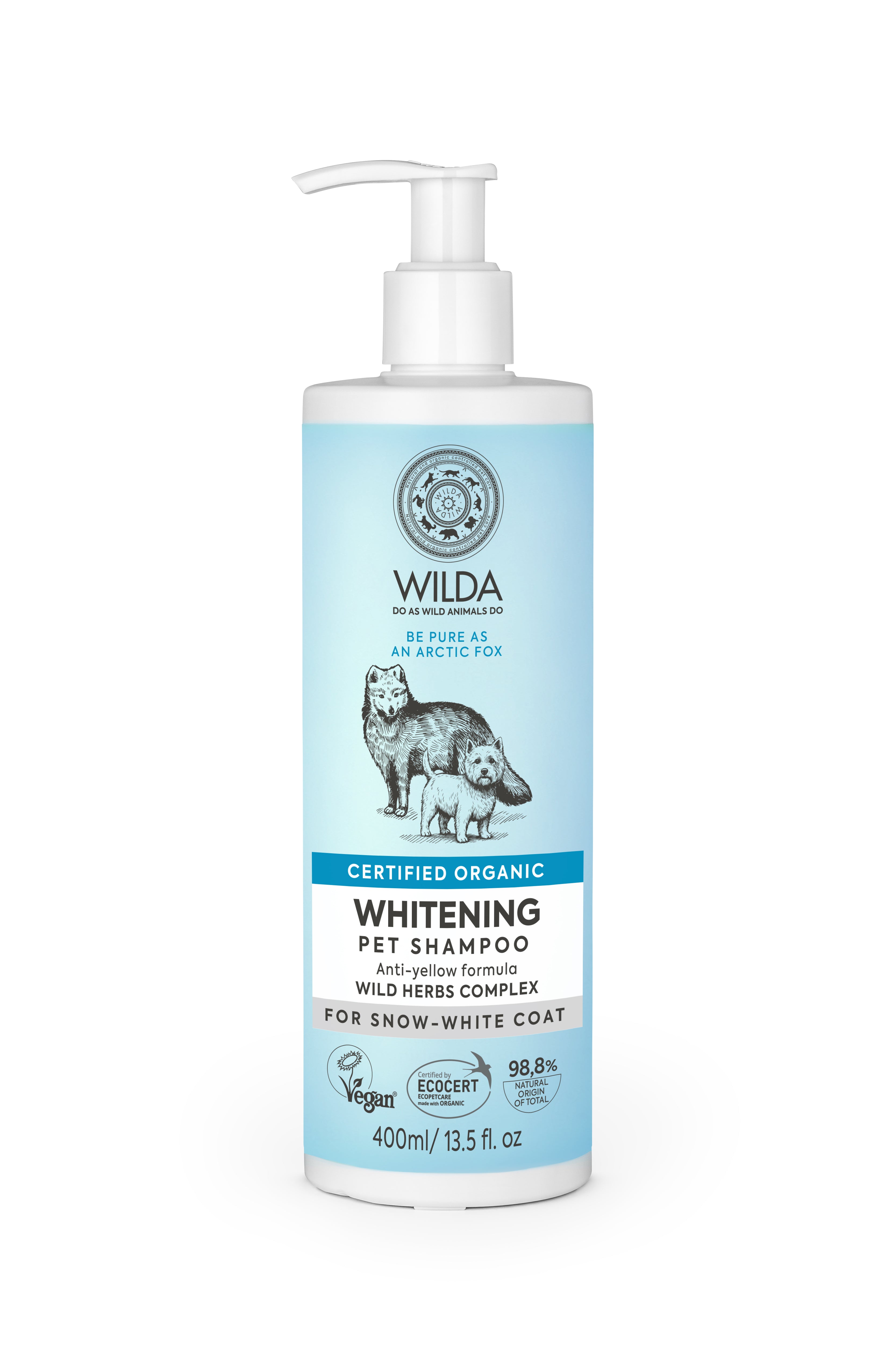 Wilda Whitening Pet Shampoo bottle on a white background