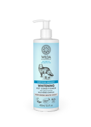 Blue bottle of Wilda Whitening Pet Conditioner for Snow-white coat