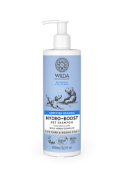 Wilda Hydro-Boost pet shampoo bottle on a white background