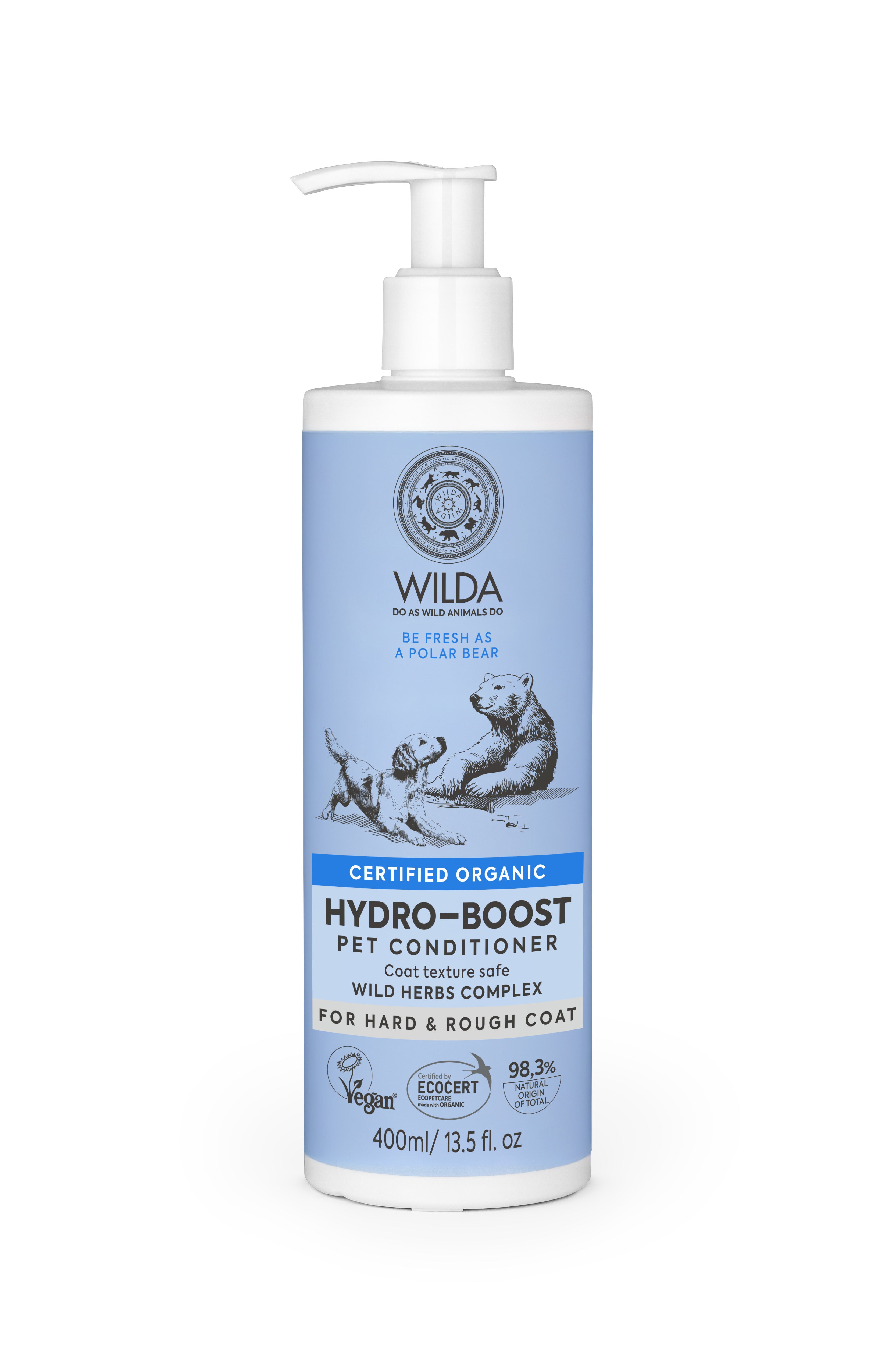 Wilda Hydro-Boost pet conditioner bottle on a white background
