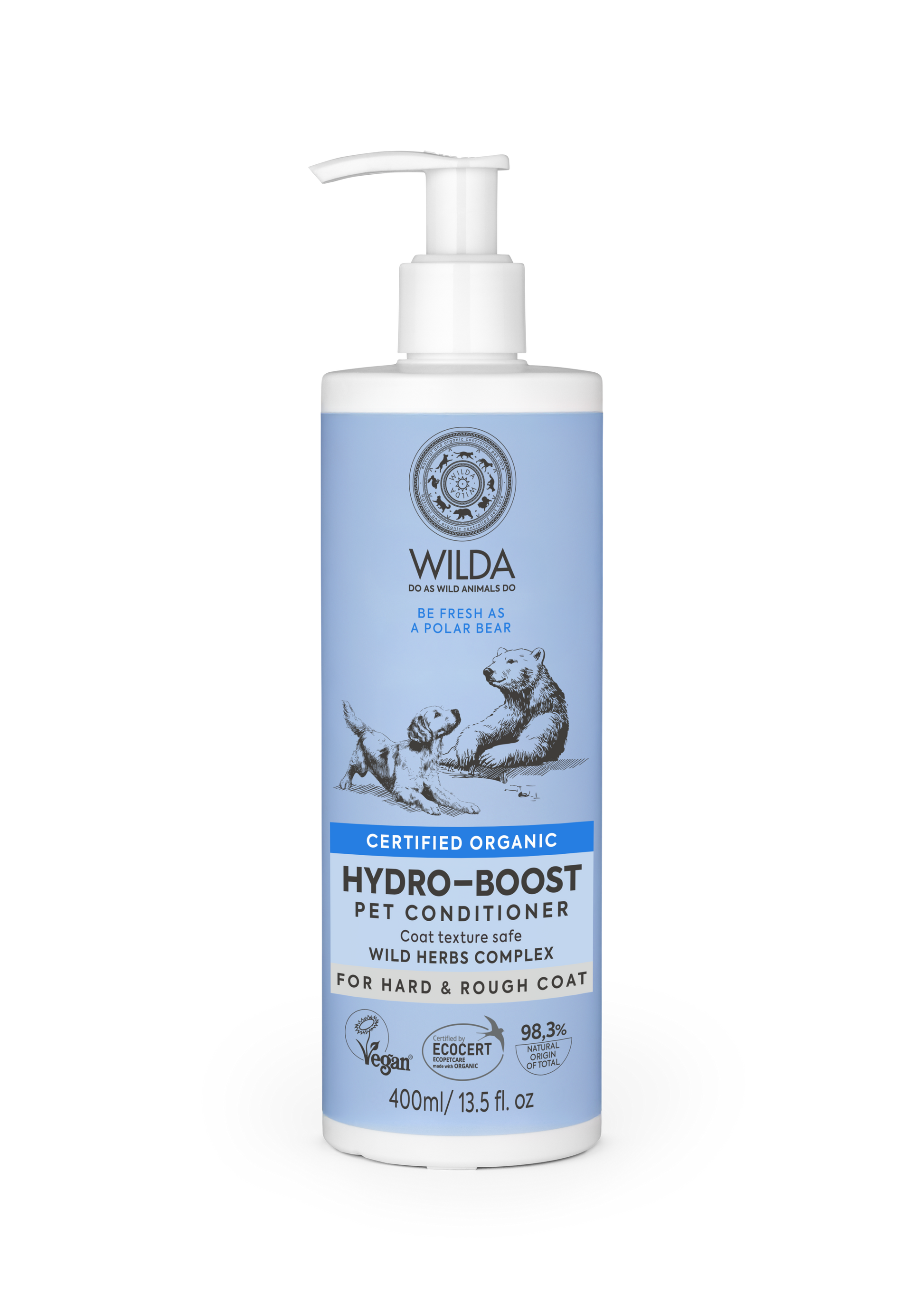Wilda Hydro-Boost pet conditioner bottle on a white background